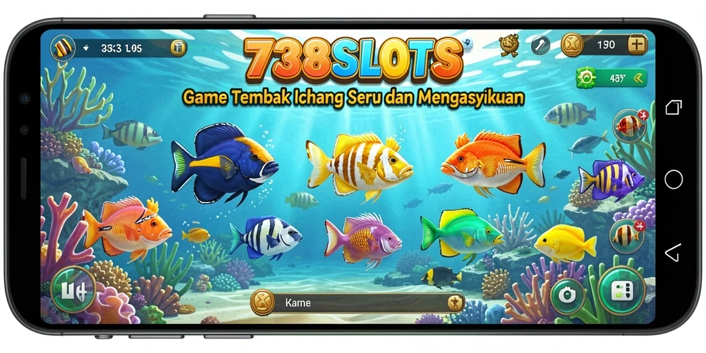 Tangkapan layar gameplay <strong>738SLOTS</strong> menampilkan aksi menembak ikan yang seru.