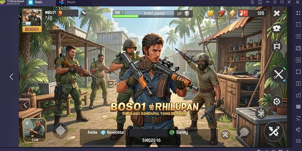 Screenshot gameplay BOS01 menampilkan suasana dunia virtual yang penuh warna dan interaksi.