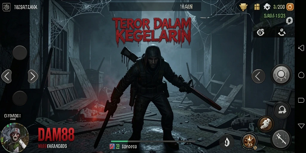 Screenshot menunjukkan suasana menyeramkan dalam gameplay DAM88.