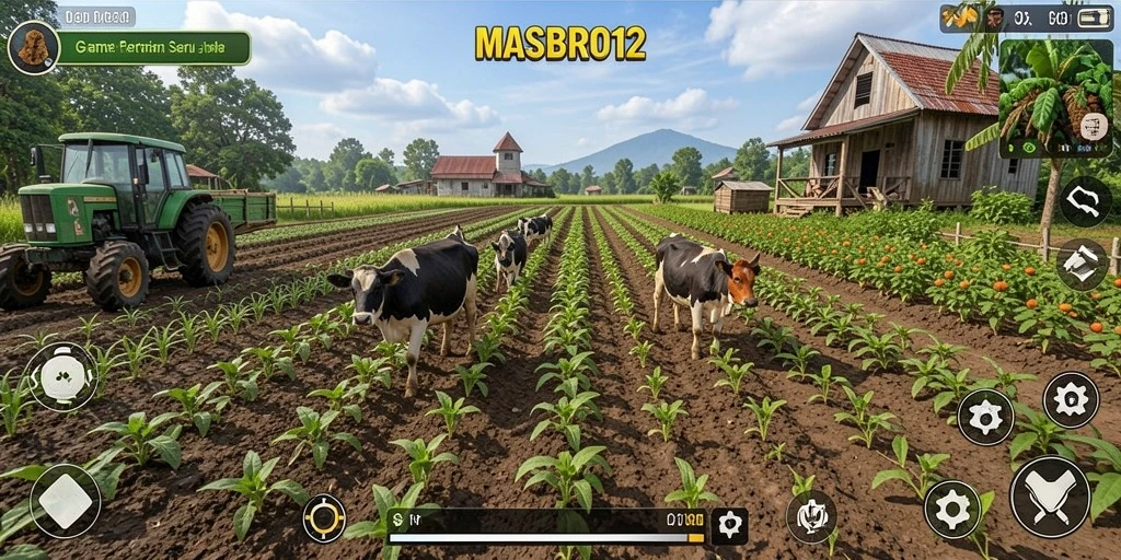 Screenshot menunjukkan gameplay pertanian yang seru dan interaktif di MASBRO12.
