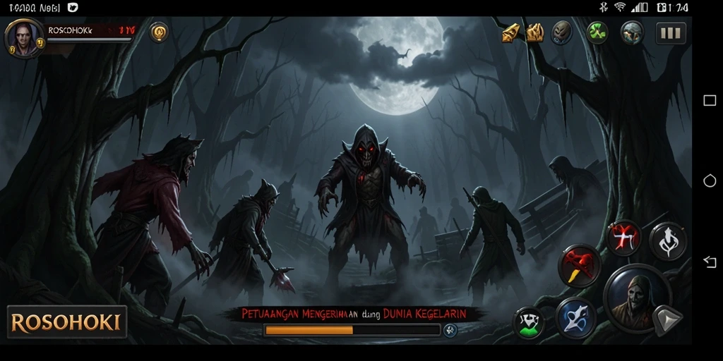 Menampilkan gameplay menyeramkan di dunia kegelapan.