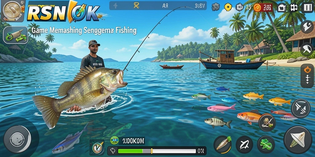 Screenshot gameplay RSNOK menampilkan momen menangkap ikan yang mendebarkan.